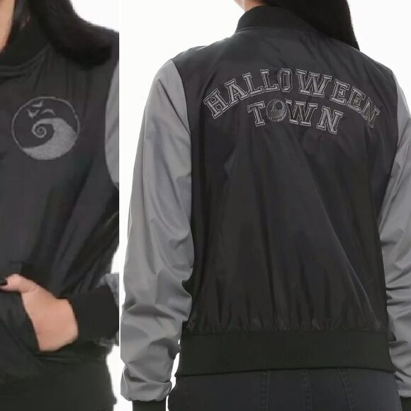 Disney 2019 The Nightmare Before Christmas Black Grey Bomber Jacket Medium - Picture 2 of 16